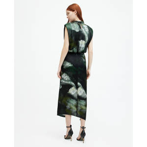 AllSaints Isa Silk Blend Camo Print Midi Dress